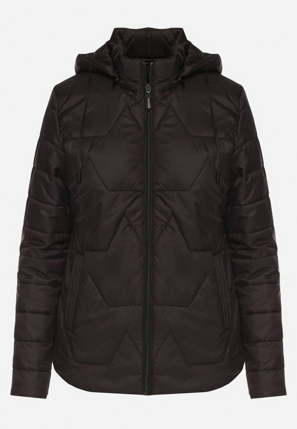 Born2be - Czarna Pikowana Kurtka z Odpinanym Kapturem Noridi. Okazja: na co dzień. Kolor: czarny. Materiał: jeans. Styl: elegancki, casual, klasyczny