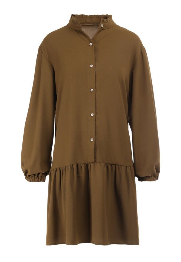 Born2be - Ciemnozielona Sukienka Amarheis. Typ kołnierza: kołnierzyk stójkowy. Kolor: zielony