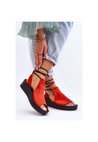 Zamszowe Sandały Na Koturnie Nicole 2743 Pomarańczowe. Kolor: pomarańczowy. Materiał: zamsz. Obcas: na koturnie #2