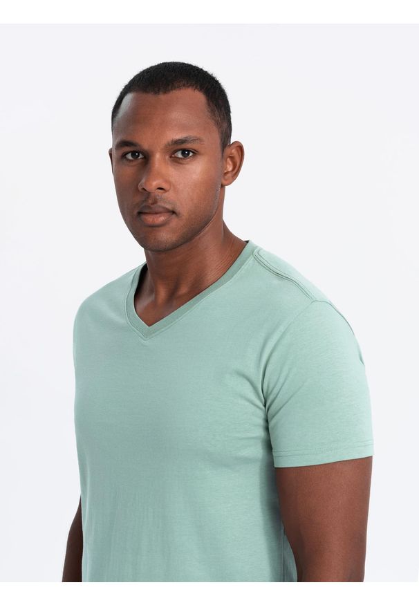 Ombre Clothing - Zestaw bawełnianych koszulek męskich V-neck BASIC – szarozielony/biały/beżowy V14 OM-TSBS-0233 - XXL. Typ kołnierza: dekolt w serek. Kolor: zielony. Materiał: bawełna