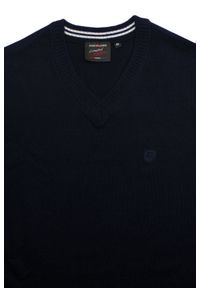 Wełniana Kamizelka - Pako Jeans - Granatowa. Okazja: na co dzień. Typ kołnierza: dekolt w kształcie V. Kolor: niebieski. Materiał: wełna, poliester. Sezon: zima, jesień. Styl: casual, elegancki, klasyczny #2