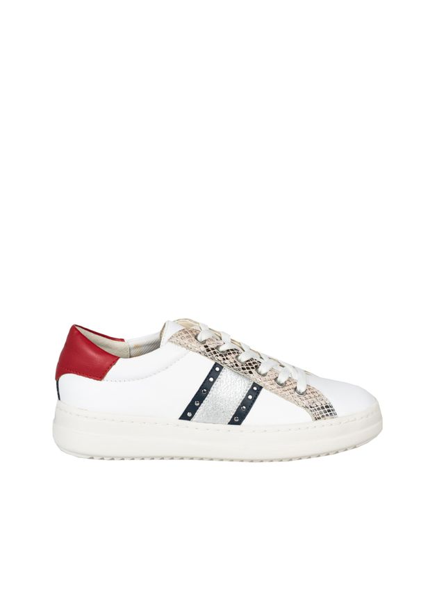 Geox Sneakersy "Pontoise" | D04FEG 08554 | Kobieta | Biały. Okazja: na co dzień. Nosek buta: okrągły. Kolor: biały. Materiał: materiał. Wzór: aplikacja