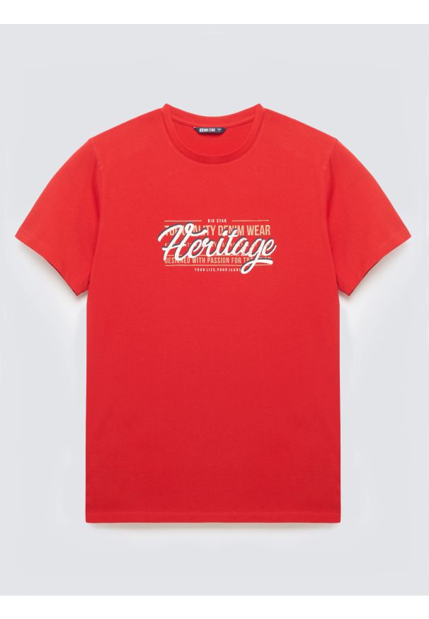 Big-Star - Koszulka męska z nadrukiem czerwona Keren 603. Kolor: czerwony. Materiał: bawełna. Wzór: nadruk