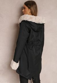 Renee - Czarno-Beżowa Kurtka Parka z Futerkiem Teyo. Kolor: czarny. Materiał: futro. Sezon: zima, jesień #5