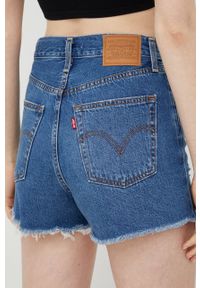 Levi's® - Levi's szorty jeansowe damskie gładkie high waist. Okazja: na spotkanie biznesowe. Stan: podwyższony. Kolor: niebieski. Materiał: jeans. Wzór: gładki. Styl: biznesowy #2