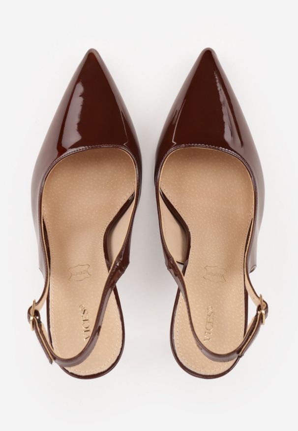 Born2be - Brązowe Lakierowane Szpilki VICES z Odkrytą Piętą i Wkładką ze Skóry Naturalnej Salena. Okazja: na co dzień, na spotkanie biznesowe, na ślub cywilny, do pracy, na wesele. Zapięcie: sprzączka. Kolor: brązowy. Materiał: skóra, lakier. Obcas: na szpilce. Styl: casual, biznesowy, elegancki, klasyczny