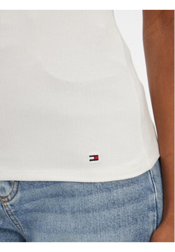 TOMMY HILFIGER - Tommy Hilfiger Top WW0WW45444 Biały Slim Fit. Kolor: biały. Materiał: wiskoza
