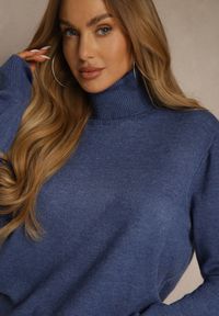 Renee - Niebieski Casualowy Golf z Bawełną i Wełną Reillisa. Okazja: na co dzień. Typ kołnierza: golf. Kolor: niebieski. Materiał: wełna, bawełna. Styl: casual #2