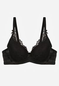 Born2be - Czarny Biustonosz Koronkowy z Kokardkami Themikaia. Kolor: czarny. Materiał: koronka #2