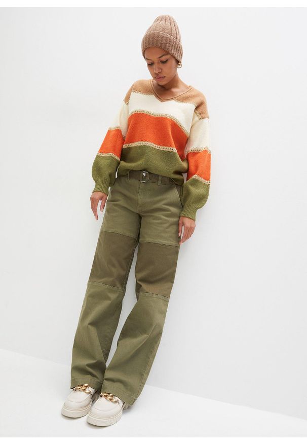 bonprix - Sweter. Kolor: brązowy. Wzór: paski, kolorowy