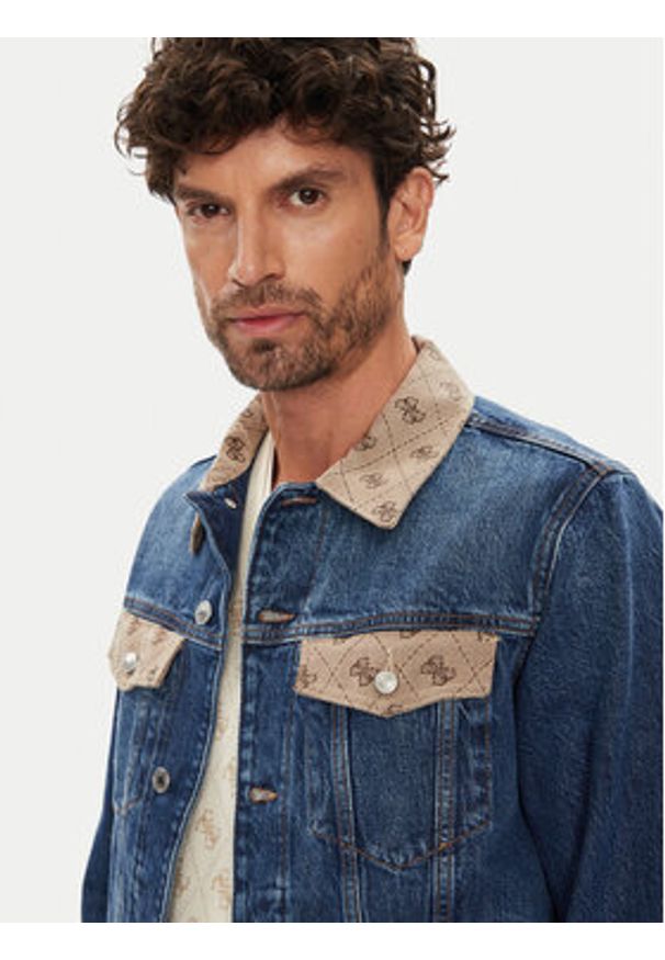 Guess Kurtka jeansowa M5YXN1 D5KT3 Granatowy Regular Fit. Kolor: niebieski. Materiał: bawełna