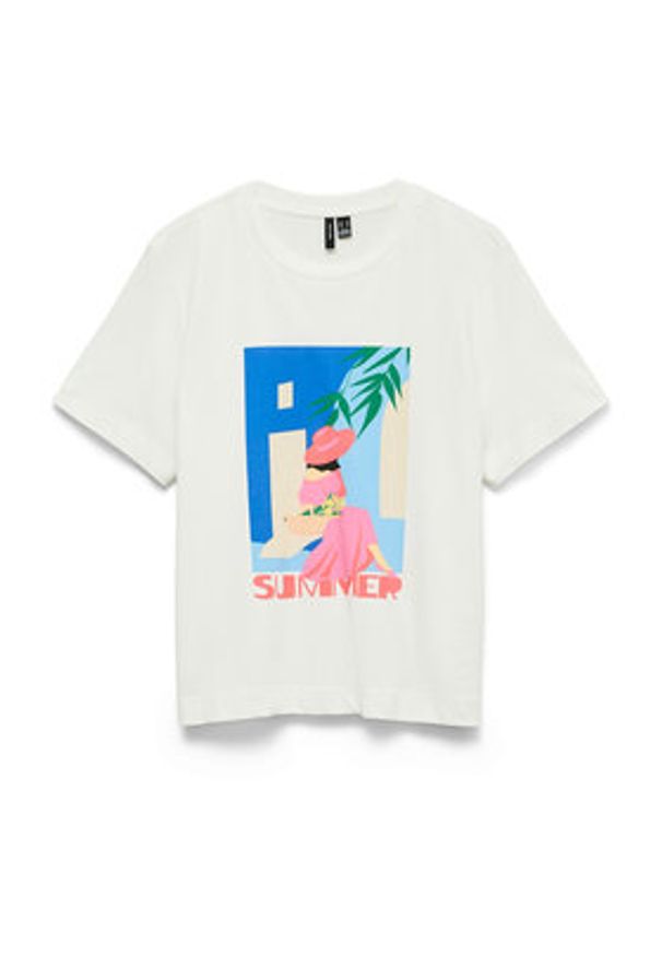 Vero Moda T-Shirt Salli Mette 10344804 Biały Regular Fit. Kolor: biały. Materiał: bawełna