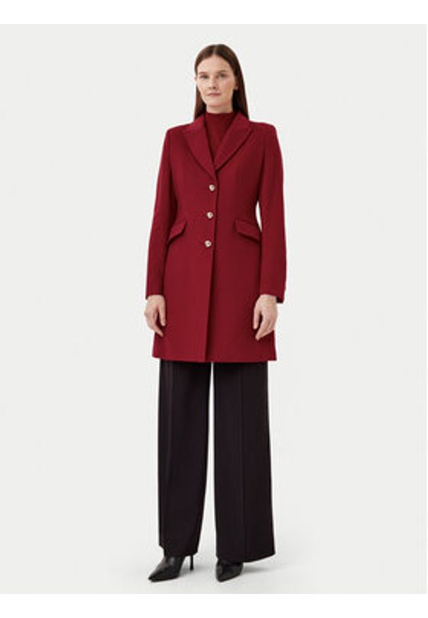Motivi Płaszcz wełniany 0039Q200539N Bordowy Slim Fit. Kolor: czerwony. Materiał: wełna