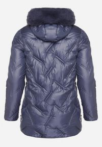 Born2be - Niebieska Pikowana Kurtka z Kapturem z Odpinanym Futerkiem Sevea. Okazja: na spacer. Typ kołnierza: kaptur. Kolekcja: plus size. Kolor: niebieski. Materiał: futro. Styl: klasyczny, sportowy #7