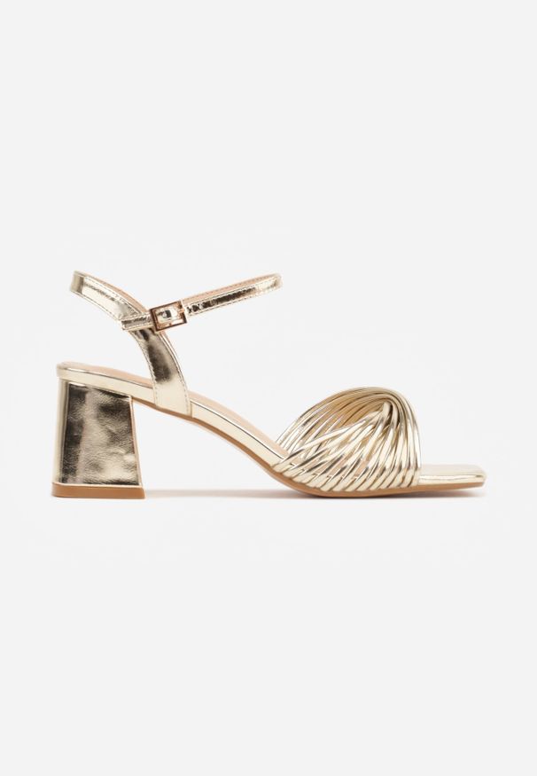 Renee - Złote Sandały VICES Eleganckie z Ozdobnymi Paseczkami na Słupku Dalea. Okazja: na imprezę, na randkę. Kolor: złoty. Materiał: satyna. Obcas: na słupku. Styl: elegancki