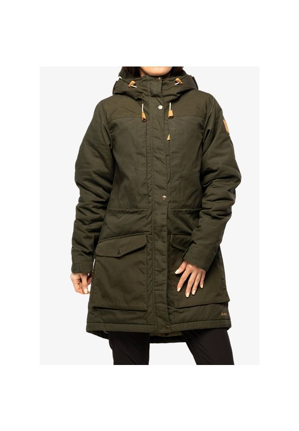 Fjällräven - Kurtka ocieplana damska Fjallraven Singi Wool Padded Parka. Kolor: zielony. Sport: turystyka piesza