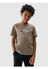 4f - 4F T-shirt z nadrukiem chłopięcy - beżowy 164 (13-14 lat). Okazja: na co dzień. Kolor: beżowy. Materiał: bawełna, jersey, dzianina. Długość rękawa: krótki rękaw. Długość: krótkie. Wzór: nadruk. Sezon: lato. Styl: sportowy, casual, klasyczny, street