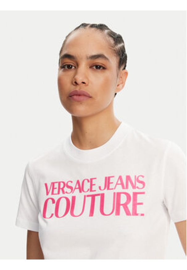 Versace Jeans Couture T-Shirt 78HAHE05 Biały Regular Fit. Kolor: biały. Materiał: bawełna