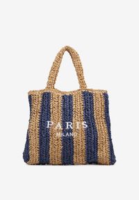 Born2be - Granatowa Torebka Shopper Plażowa z Napisem Navirael. Kolor: niebieski. Wzór: napisy. Sezon: lato. Styl: casual