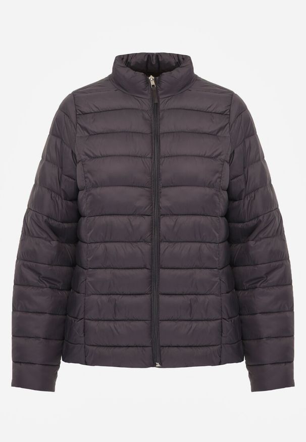 Renee - Ciemnoszara Casualowa Kurtka Ozdobiona Pikowaniem Nelionea. Okazja: na co dzień. Kolor: szary. Materiał: jeans. Wzór: aplikacja. Styl: casual