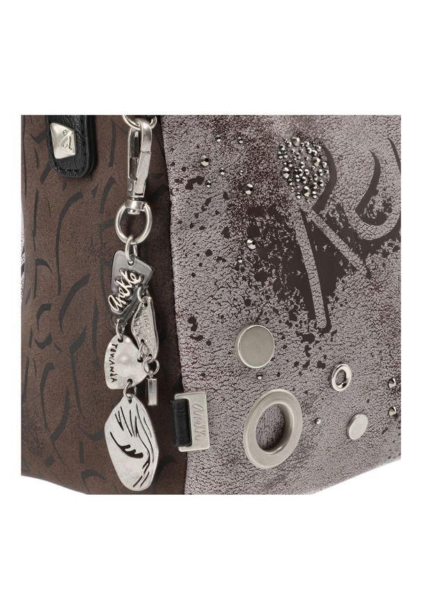 Brązowa Listonoszka Anekke Modna Torebka Damska Premium. Kolor: brązowy. Wzór: napisy, aplikacja. Materiał: skórzane