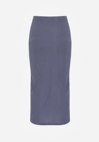 Renee - Niebieska Teksturowana Spódnica Ołówkowa z Rozcięciem z Boku Piremilia. Okazja: na spacer, na co dzień. Kolor: niebieski. Materiał: tkanina. Styl: elegancki, casual #5