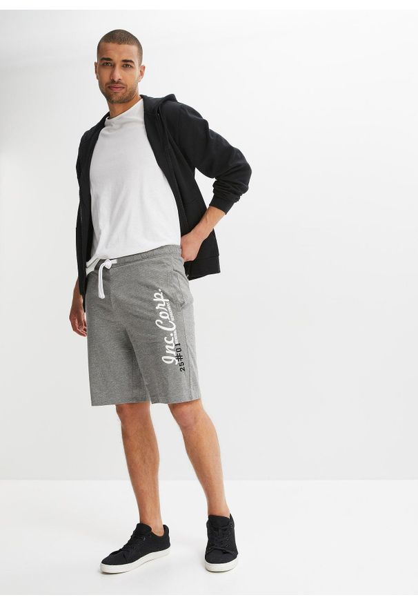 bonprix - Bermudy z dżerseju, regular fit. Kolor: szary. Materiał: jersey. Wzór: nadruk