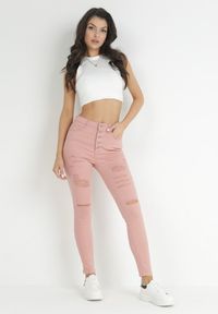 Born2be - Różowe Jeansy Skinny na Guziki Arru. Stan: podwyższony. Kolor: różowy #4