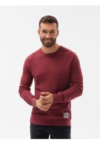 Ombre Clothing - Sweter męski E185 - bordowy - XL. Kolor: czerwony. Materiał: bawełna, akryl. Długość rękawa: długi rękaw. Długość: długie. Wzór: aplikacja. Sezon: zima, jesień