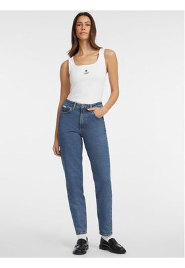 Guess Jeans Top W4YP48 KA0H1 Biały Regular Fit. Kolor: biały. Materiał: bawełna