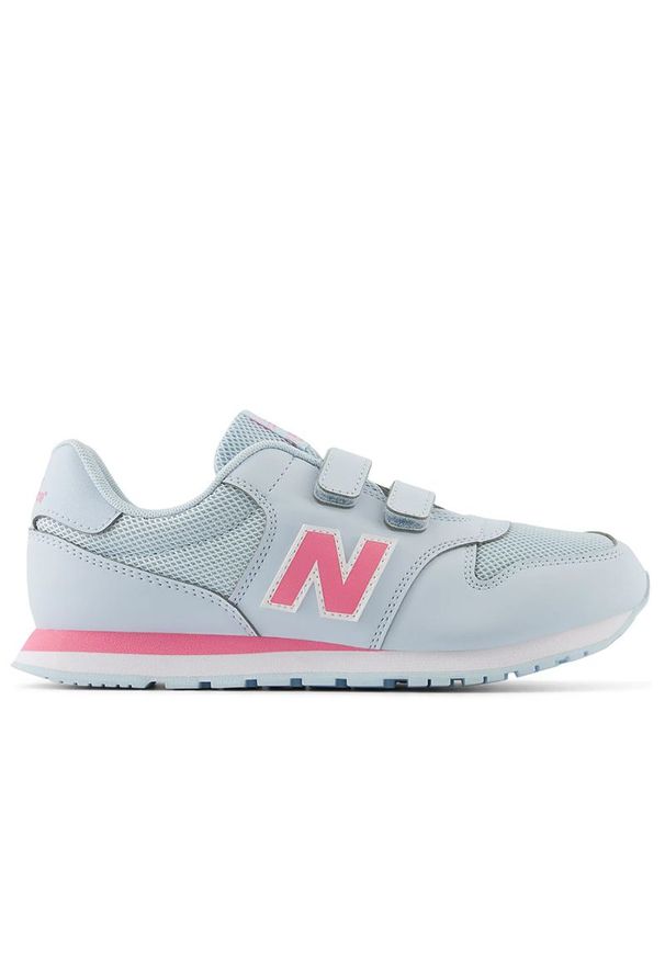 Buty New Balance GV500CSP - niebieskie. Zapięcie: rzepy. Kolor: niebieski. Materiał: syntetyk, materiał. Szerokość cholewki: normalna. Sport: turystyka piesza