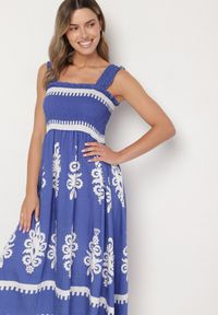 Born2be - Niebieska Wiskozowa Sukienka o Rozkloszowanym Kroju w Ornamentny Wzór Adoxie. Okazja: na co dzień, na spacer. Kolor: niebieski. Materiał: wiskoza. Długość rękawa: na ramiączkach. Typ sukienki: rozkloszowane, proste. Styl: klasyczny, casual #6