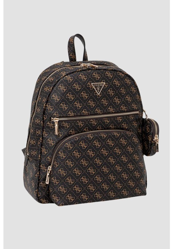 Guess - GUESS Brązowy damski logowany plecak Power Play II. Kolor: brązowy. Materiał: skóra ekologiczna
