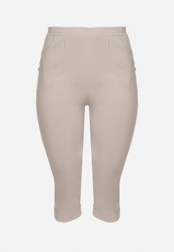 Born2be - Jasnobeżowe Spodnie z Wiskozą Ozdobione Kieszeniami Liranta. Okazja: na co dzień. Kolor: beżowy. Materiał: wiskoza. Wzór: aplikacja. Styl: casual, klasyczny