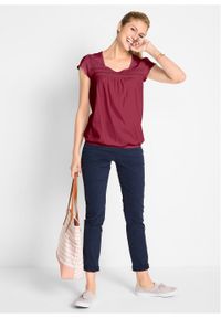 Shirt bawełniany z koronką, krótki rękaw bonprix czerwony rododendron. Kolor: fioletowy. Materiał: koronka, bawełna. Długość rękawa: krótki rękaw. Długość: krótkie. Wzór: koronka #2