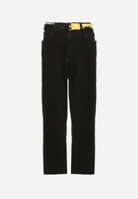 Born2be - Czarne Jeansy z Bawełny o Szerokim Kroju z Wysokim Stanem i Paskiem Lerinti. Okazja: na co dzień. Stan: podwyższony. Kolor: czarny. Styl: klasyczny, casual, elegancki #2