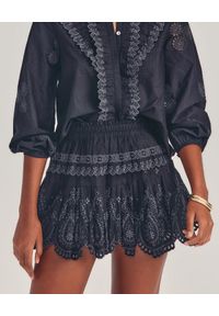 LOVE SHACK FANCY - Czarna spódnica Sarie. Kolor: czarny. Materiał: bawełna. Wzór: ażurowy
