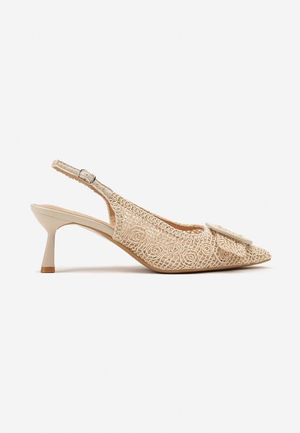 Renee - Beżowe Sandały na Kaczuszce Typu Slingback z Klamrą Talimea. Zapięcie: klamry. Kolor: beżowy. Sezon: wiosna, lato. Obcas: na szpilce. Styl: elegancki