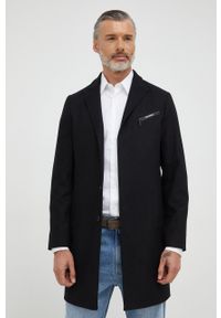 Karl Lagerfeld płaszcz wełniany kolor czarny przejściowy. Kolor: czarny. Materiał: wełna. Styl: klasyczny