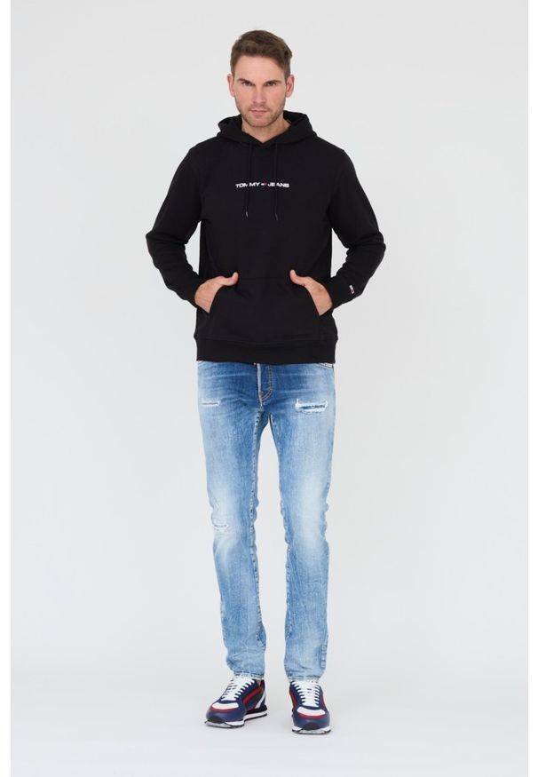 Tommy Jeans - TOMMY JEANS Czarna męska bluza z kapturem, Rozmiar M. Typ kołnierza: kaptur. Kolor: czarny