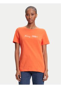 TOMMY HILFIGER - Tommy Hilfiger T-Shirt Script WW0WW45746 Pomarańczowy Regular Fit. Kolor: pomarańczowy. Materiał: bawełna #1