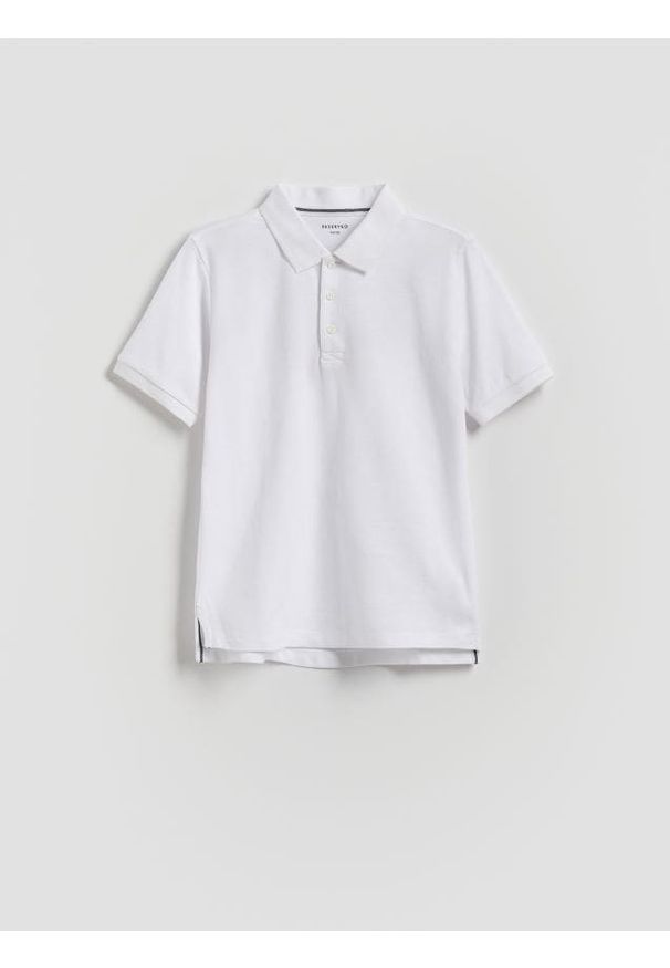Reserved - T-shirt polo - biały. Typ kołnierza: polo. Kolor: biały. Materiał: dzianina, bawełna