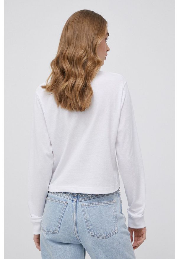 HUF longsleeve bawełniany kolor biały. Okazja: na co dzień. Kolor: biały. Materiał: bawełna. Długość rękawa: długi rękaw. Wzór: nadruk. Styl: casual