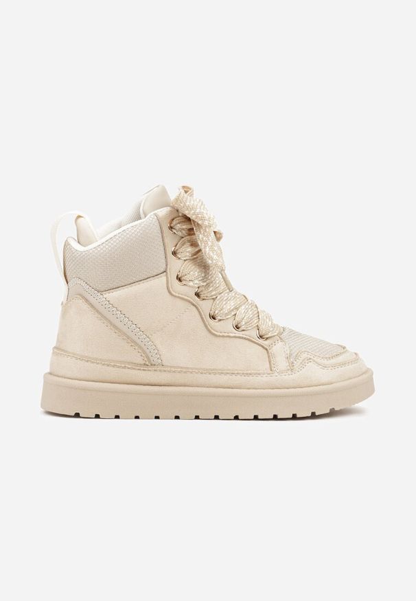Born2be - Beżowe Sneakersy z Ozdobnymi Sznurówkami Eveslia. Okazja: na co dzień. Zapięcie: sznurówki. Kolor: beżowy. Materiał: jeans