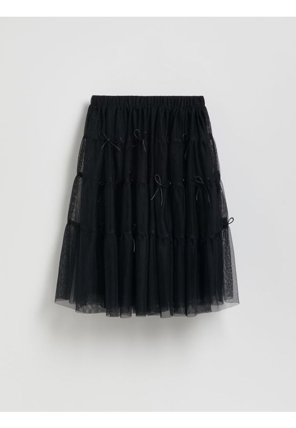 Reserved - Tiulowa spódnica z kokardkami - czarny. Kolor: czarny. Materiał: tiul
