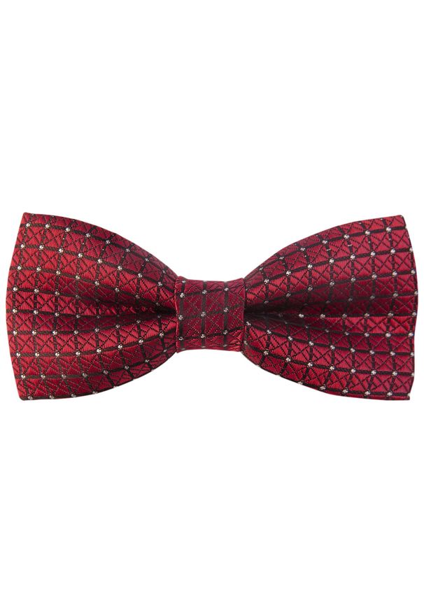 Modini - Bordowa mucha w kratkę C21. Kolor: czerwony. Materiał: poliester, tkanina. Wzór: kratka. Styl: elegancki