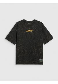 4f - 4F T-shirt oversize z nadrukiem męski - czarny L. Okazja: na co dzień. Kolor: czarny. Materiał: materiał, dzianina, skóra, bawełna. Wzór: nadruk. Styl: casual, klasyczny