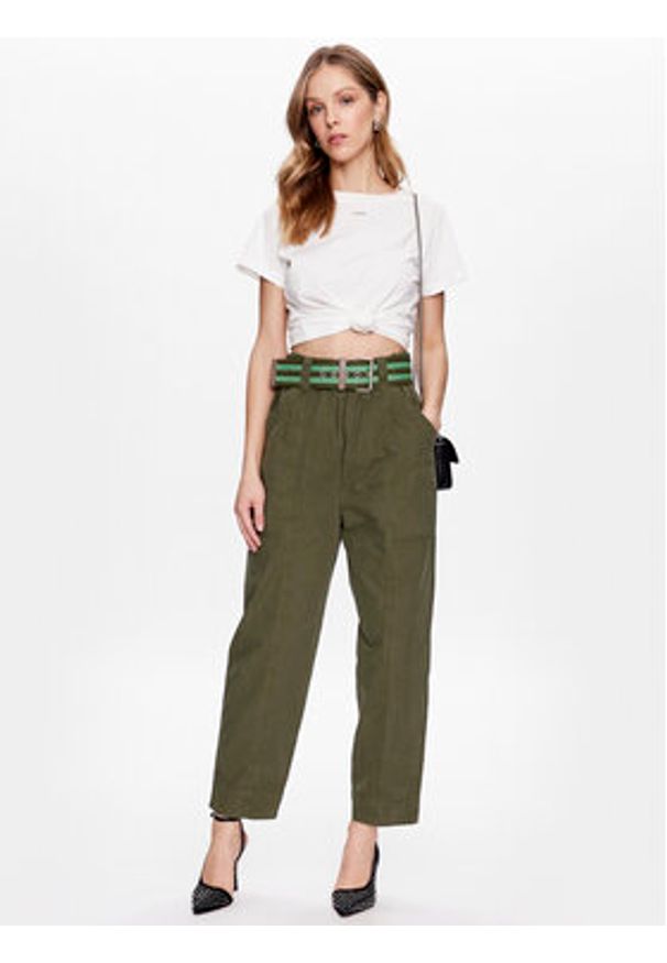 Pinko Spodnie materiałowe Rigore 100685 A0I4 Zielony Relaxed Fit. Kolor: zielony. Materiał: bawełna, materiał