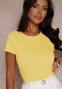 Renee - Żółty Bawełniany Casualowy T-shirt Arpollia. Okazja: na co dzień. Kolor: żółty. Materiał: bawełna. Styl: casual