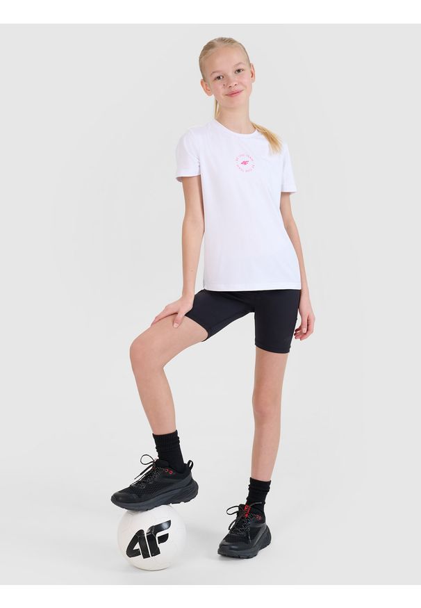 4f - 4F T-shirt sportowy regular gładki dziewczęcy - biały 146/152 (10-12 lat). Kolor: biały. Wzór: gładki. Sezon: lato. Styl: sportowy